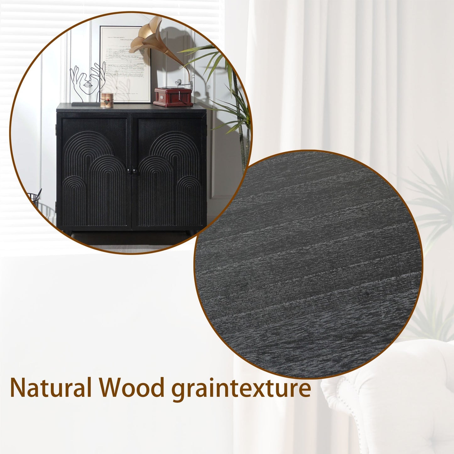 Modern black wood storage cabinet with embossed door HouseOfZazla accent cabinet on Tampa Home & Garden Store