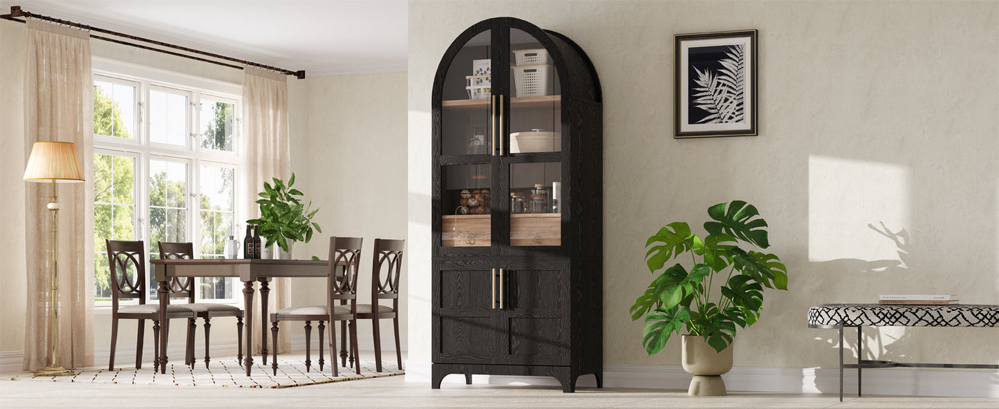 Tall Arched Kitchen Cabinet And Glass Doors