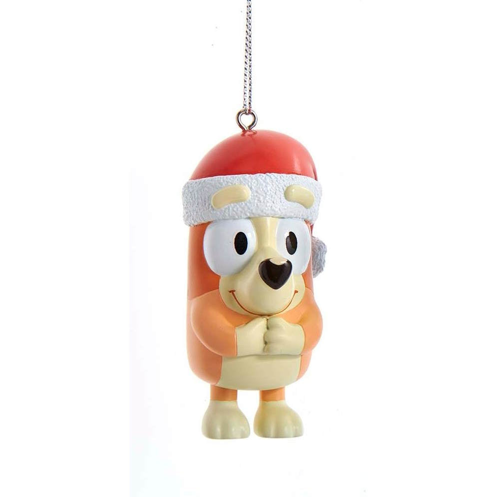 Bingo in a Santa Hat Ornament by The Country Christmas Loft; orange dog figure on Tampa Home & Garden Store