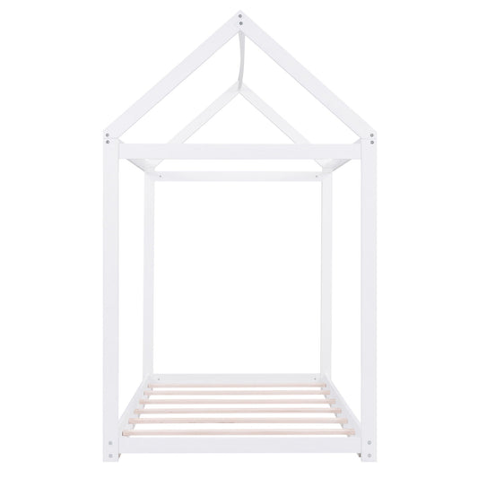 Wooden House Shaped Bed white platform bed frame with natural wood slats by HouseOfZazla on Tampa Home & Garden Store