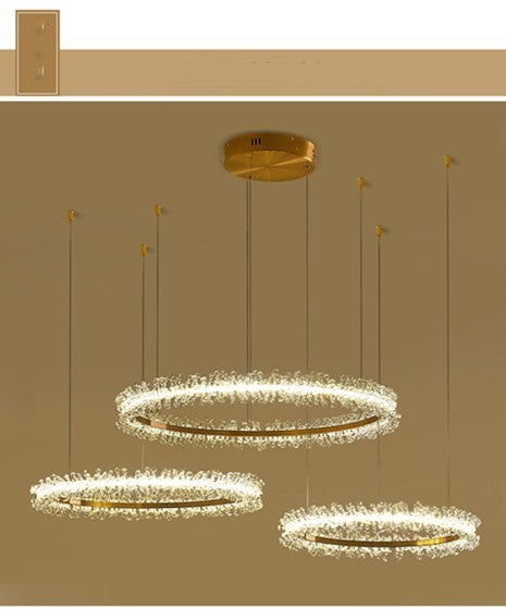 Living Room Crystal Chandelier gold finish with three circular crystal rings Decorbites on Tampa Home & Garden Store