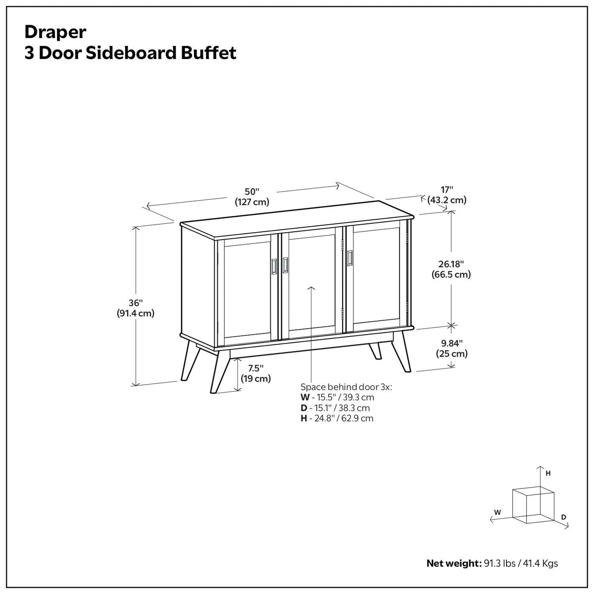 Brown teak finish 3-door sideboard buffet with adjustable shelves HouseOfZazla on Tampa Home & Garden Store