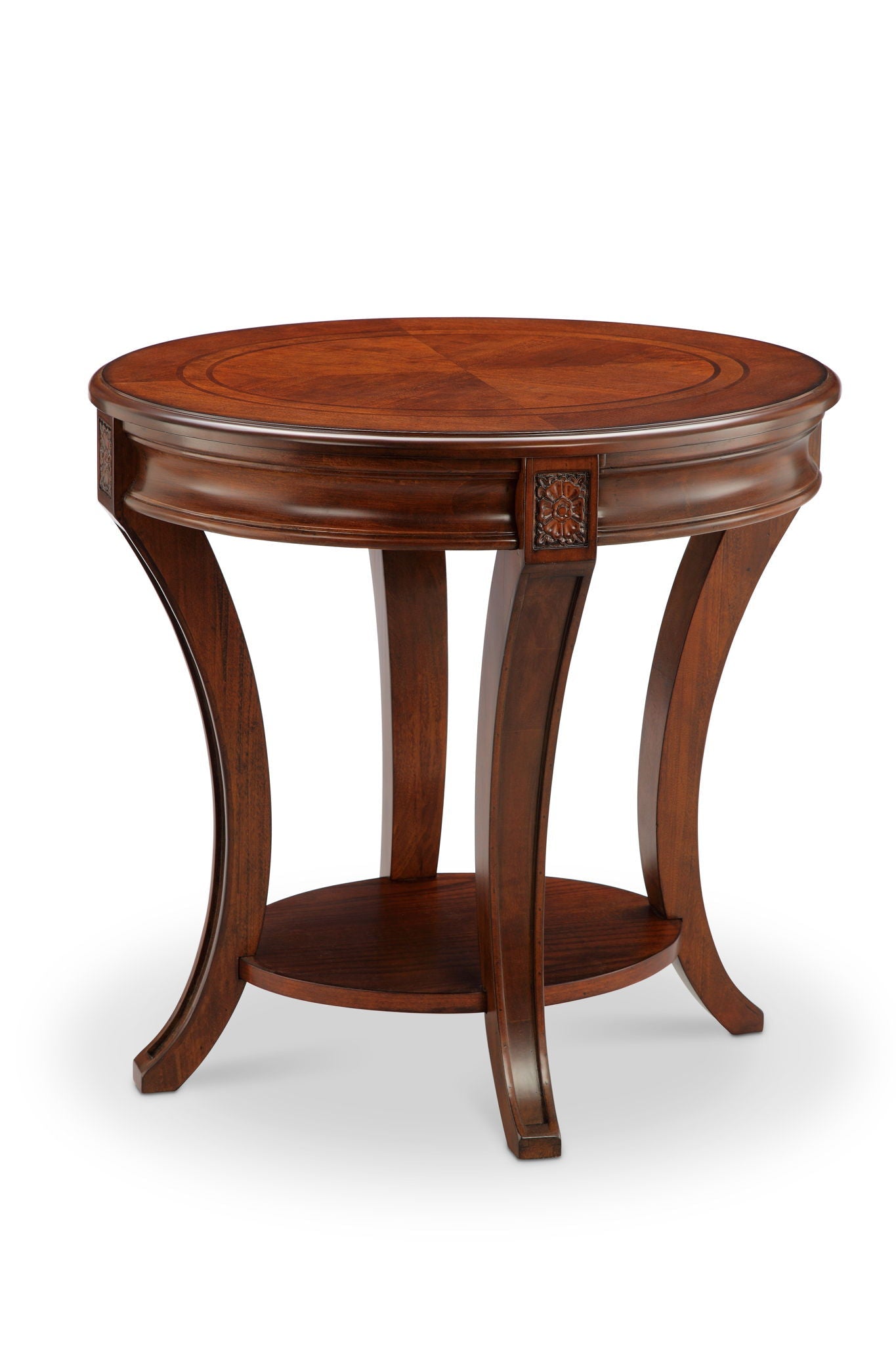 Winslet Oval Table end table in warm walnut with floral accents Unique Piece Furniture on Tampa Home & Garden Store