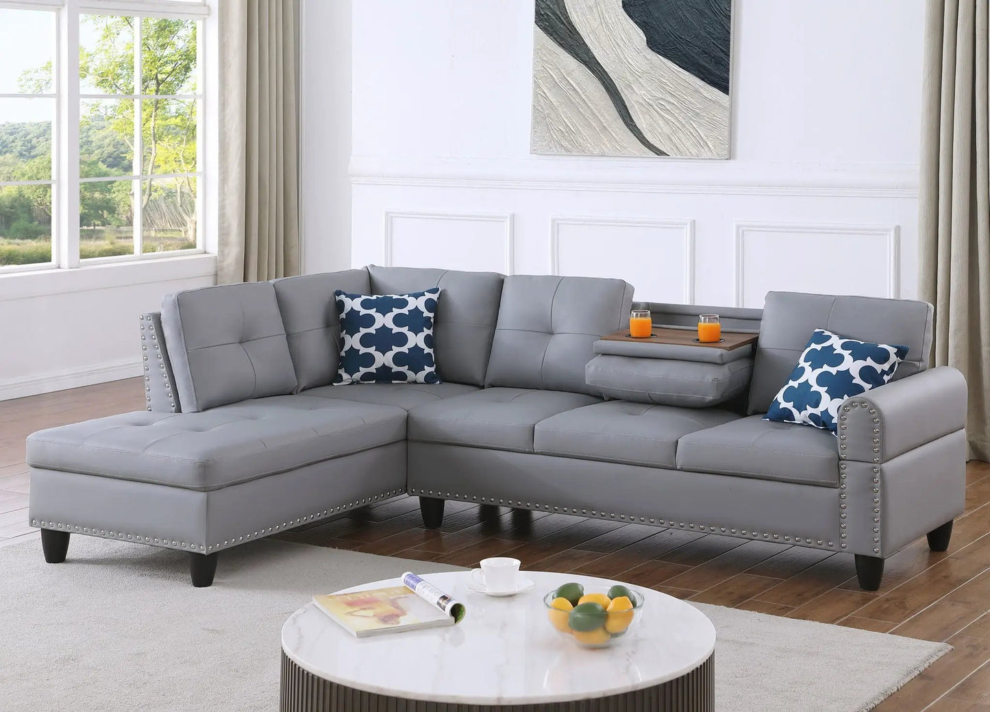 Irine gray sectional sofa with ottoman, 2-piece set, upholstery Unique Piece Furniture on Tampa Home & Garden Store