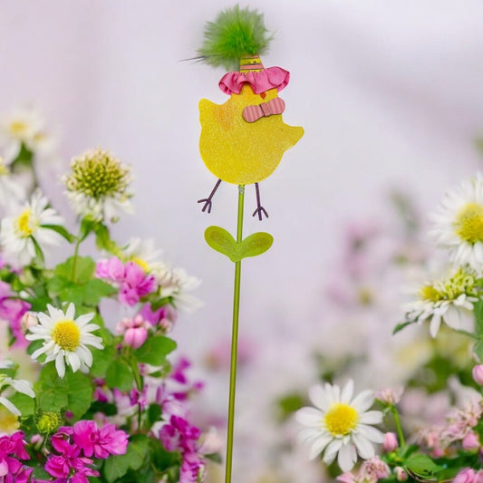 15 Inch Metal & Wood Spring Stake - Yellow Chick - Tampa Home & Garden Store