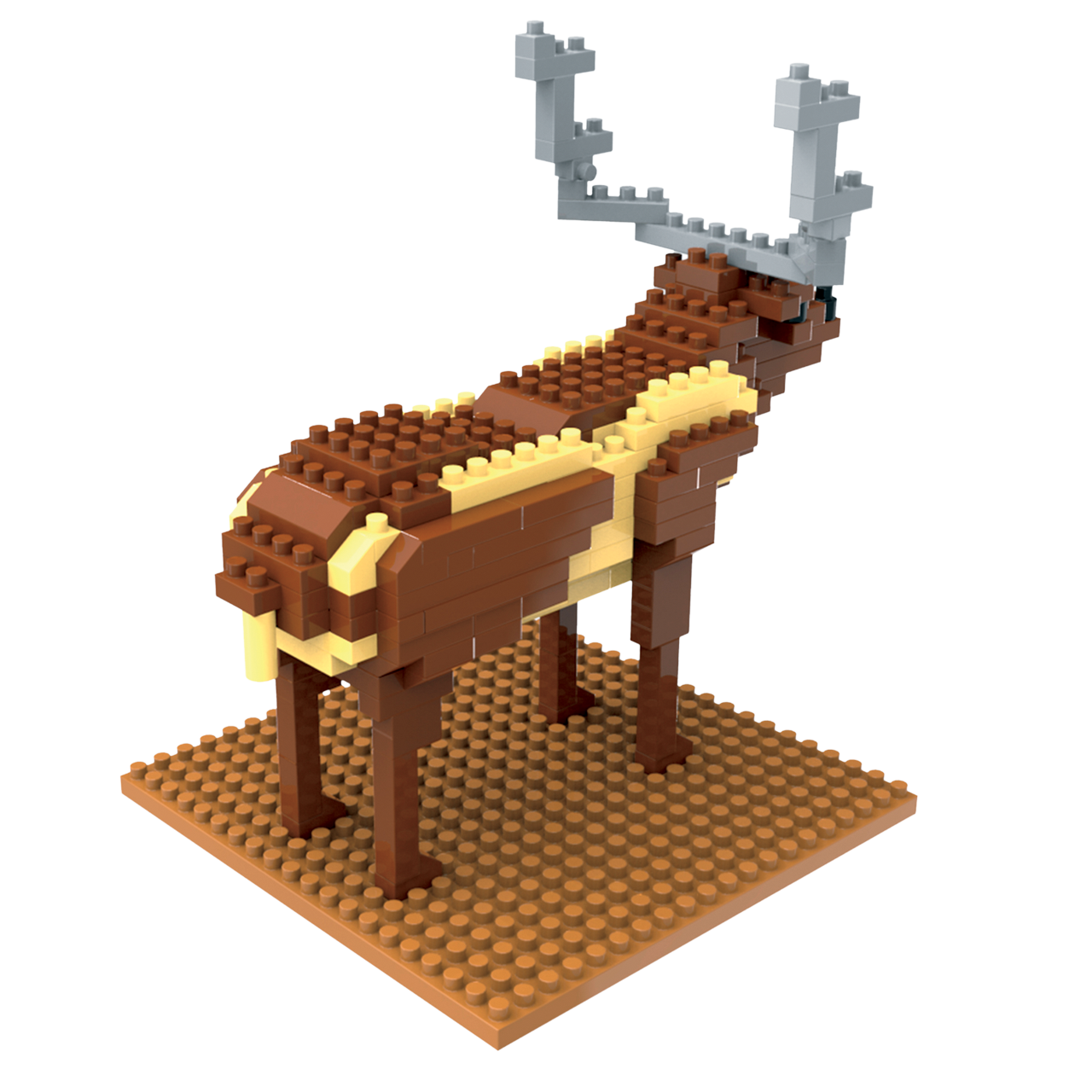 Mini Building Blocks Elk Set, 174-piece brown and tan construction toy with gray antlers on Tampa Home & Garden Store