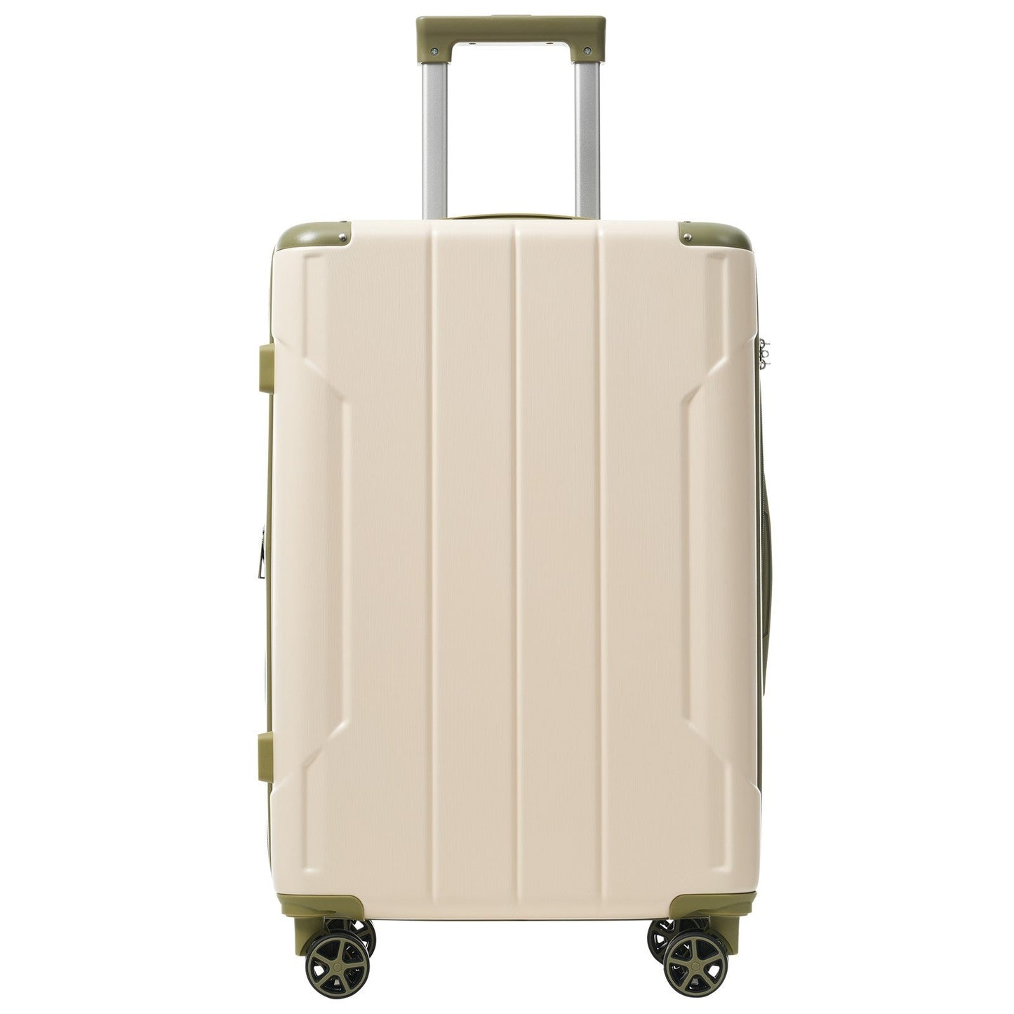 GigaTech 3-Piece expandable hard shell luggage beige with olive-green corners and spinner wheels on Tampa Home & Garden Store