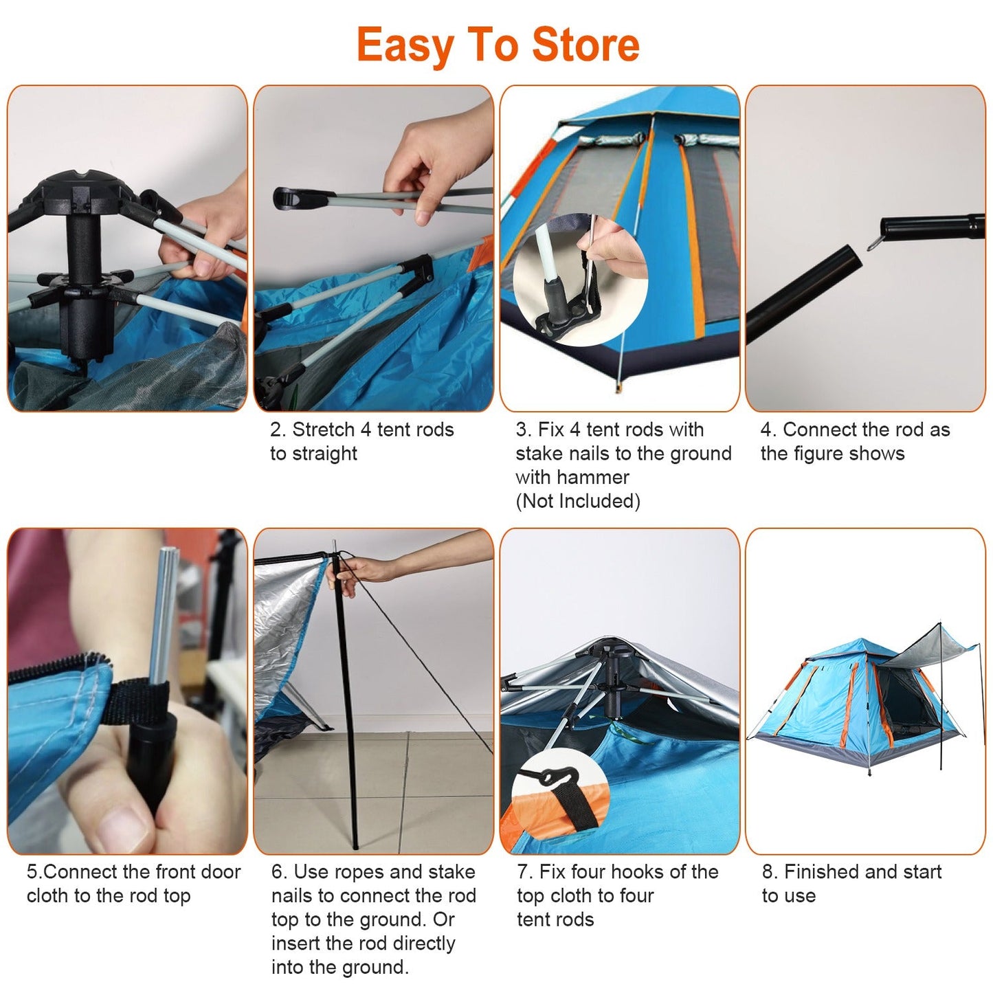 GemGear 4-5 Person camping tent assembly with stretched rods, stakes and clips on Tampa Home & Garden Store