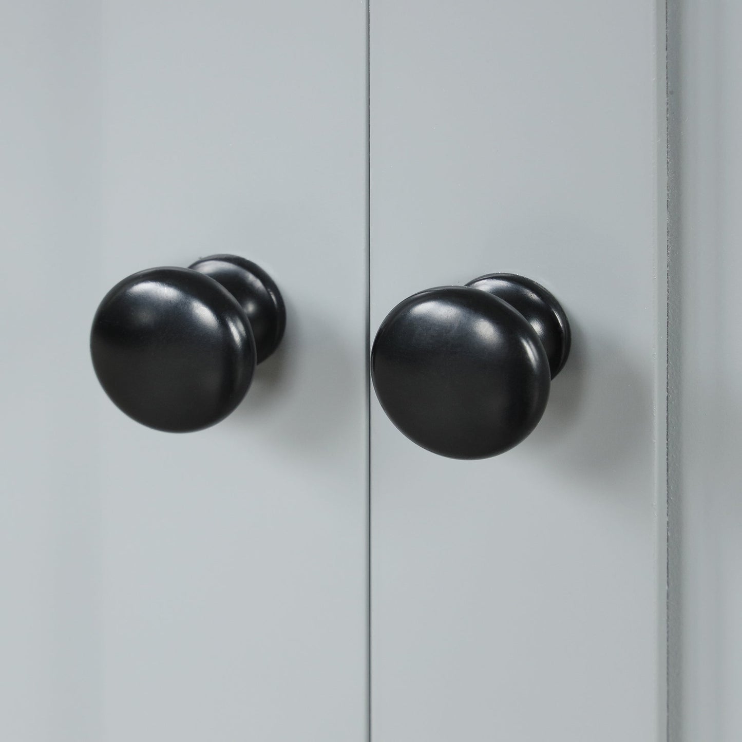 36in bathroom vanity doors in light gray with two black round knobs on Tampa Home & Garden Store