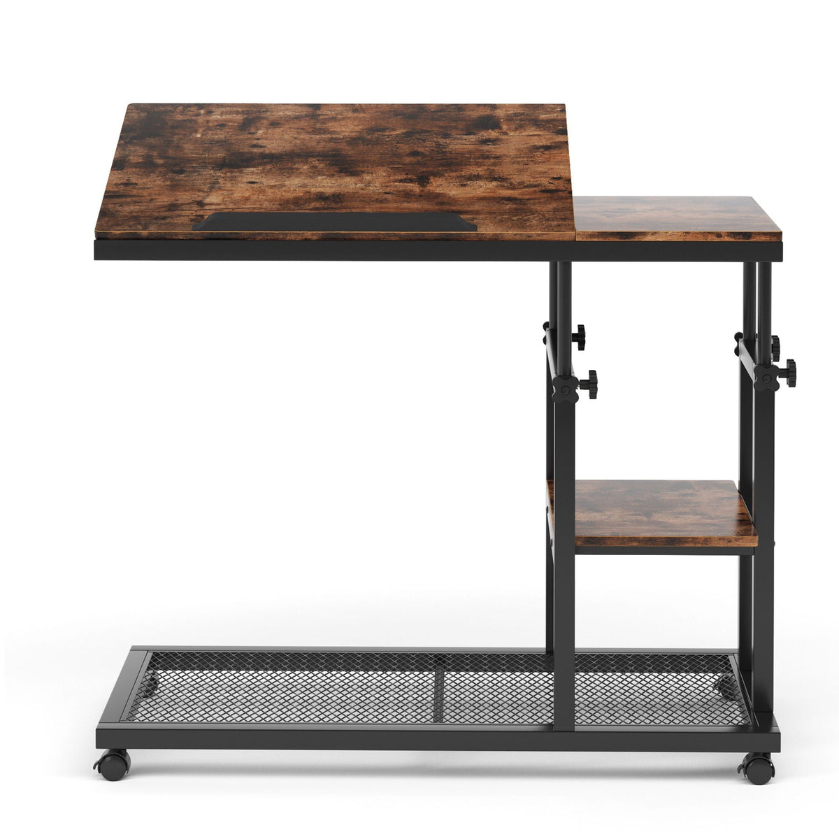 C-shaped end table with tilting brown wood top, black frame and mesh shelf HouseOfZazla on Tampa Home & Garden Store