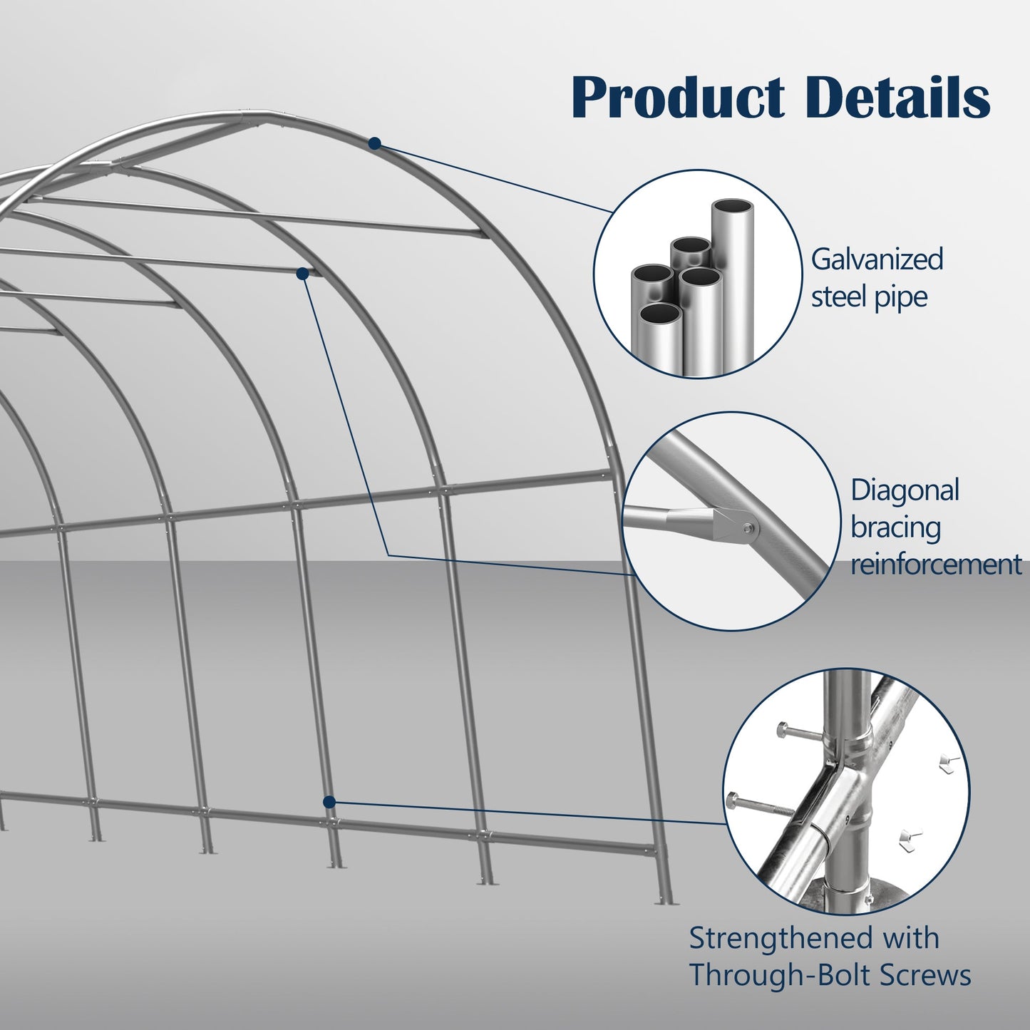 Heavy-Duty 12x20 ft Carport Canopy frame by HouseOfZazla with galvanized steel pipes on Tampa Home & Garden Store