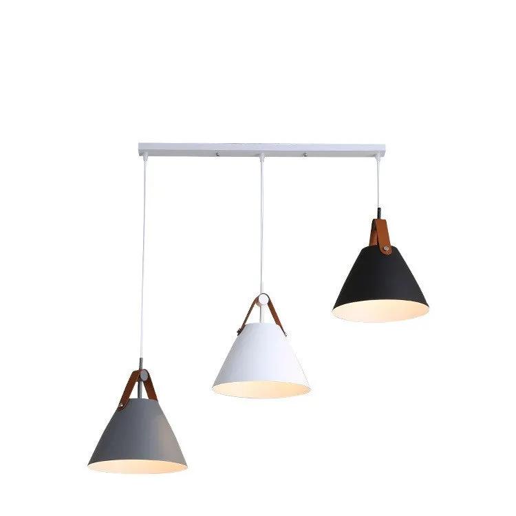Nordic 3-light pendant chandelier by Decorbites, black white shades with leather accents on Tampa Home & Garden Store