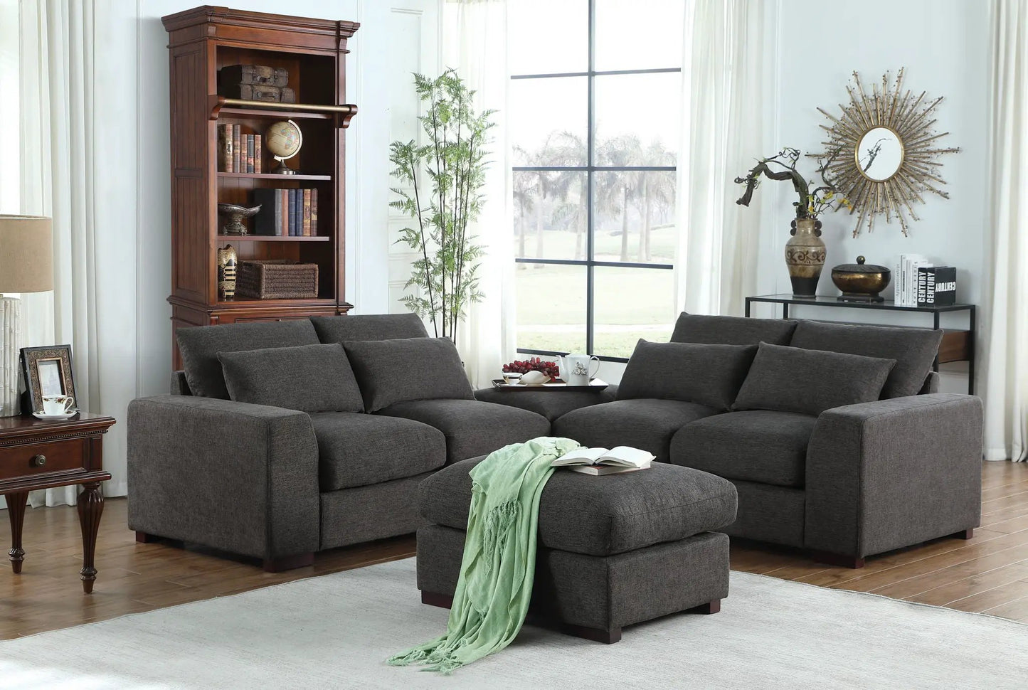 Tatman linen blend sectional with 2 ottomans in dark gray by Unique Piece Furniture on Tampa Home & Garden Store