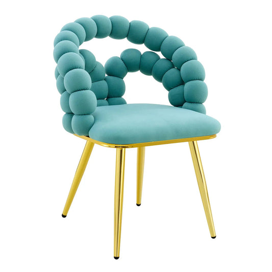 Teal Puffy Bubble ball-chain dining chair sets by Unique Piece Furniture with gold legs on Tampa Home & Garden Store