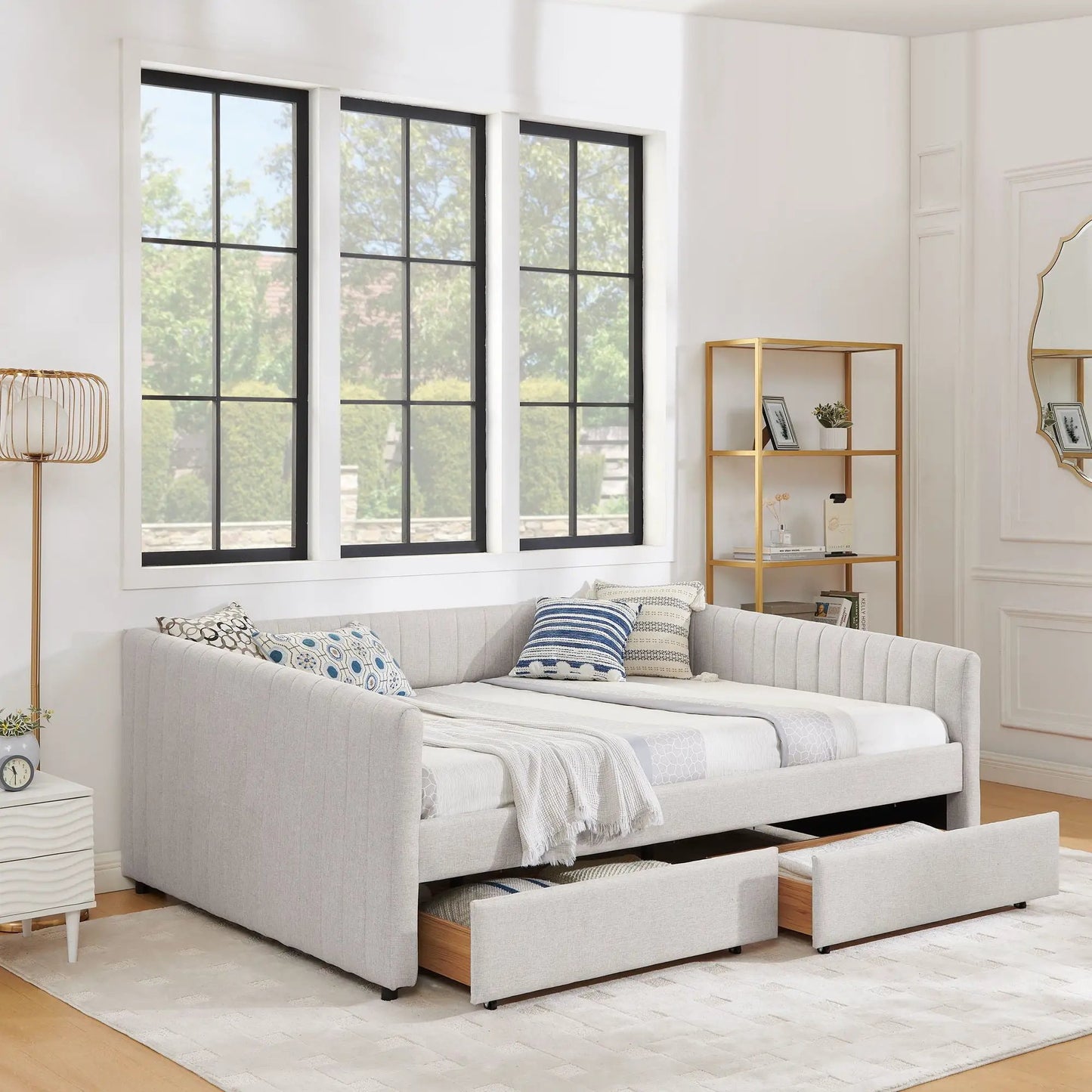 Upholstered Queen Daybed with 2 Drawers