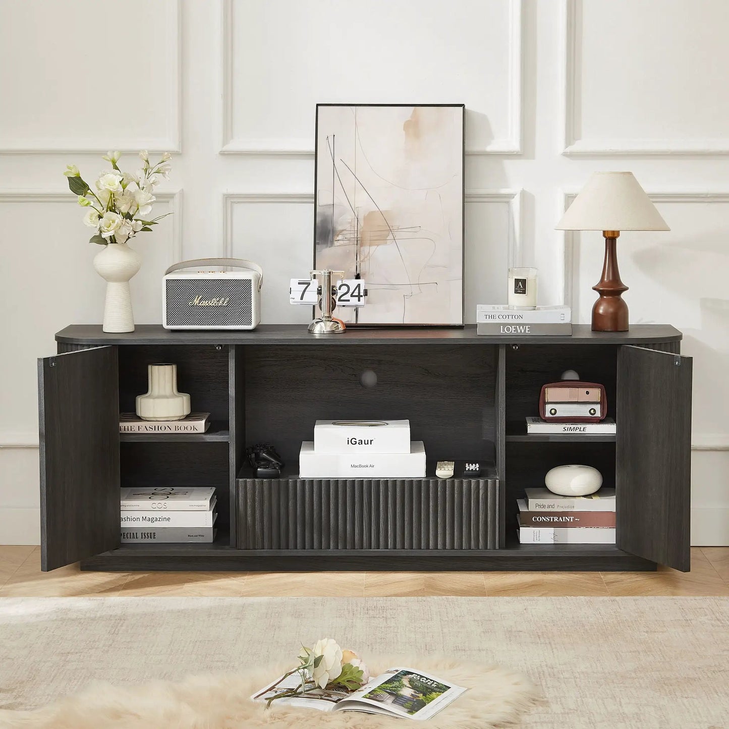 Modern Wavy TV Stand Sideboard with Cabinet