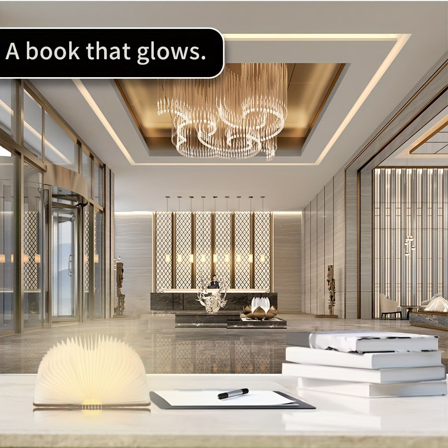 Folding Book Lamp rechargeable LED bedside light, ivory book-shaped lamp on a modern desk on Tampa Home & Garden Store