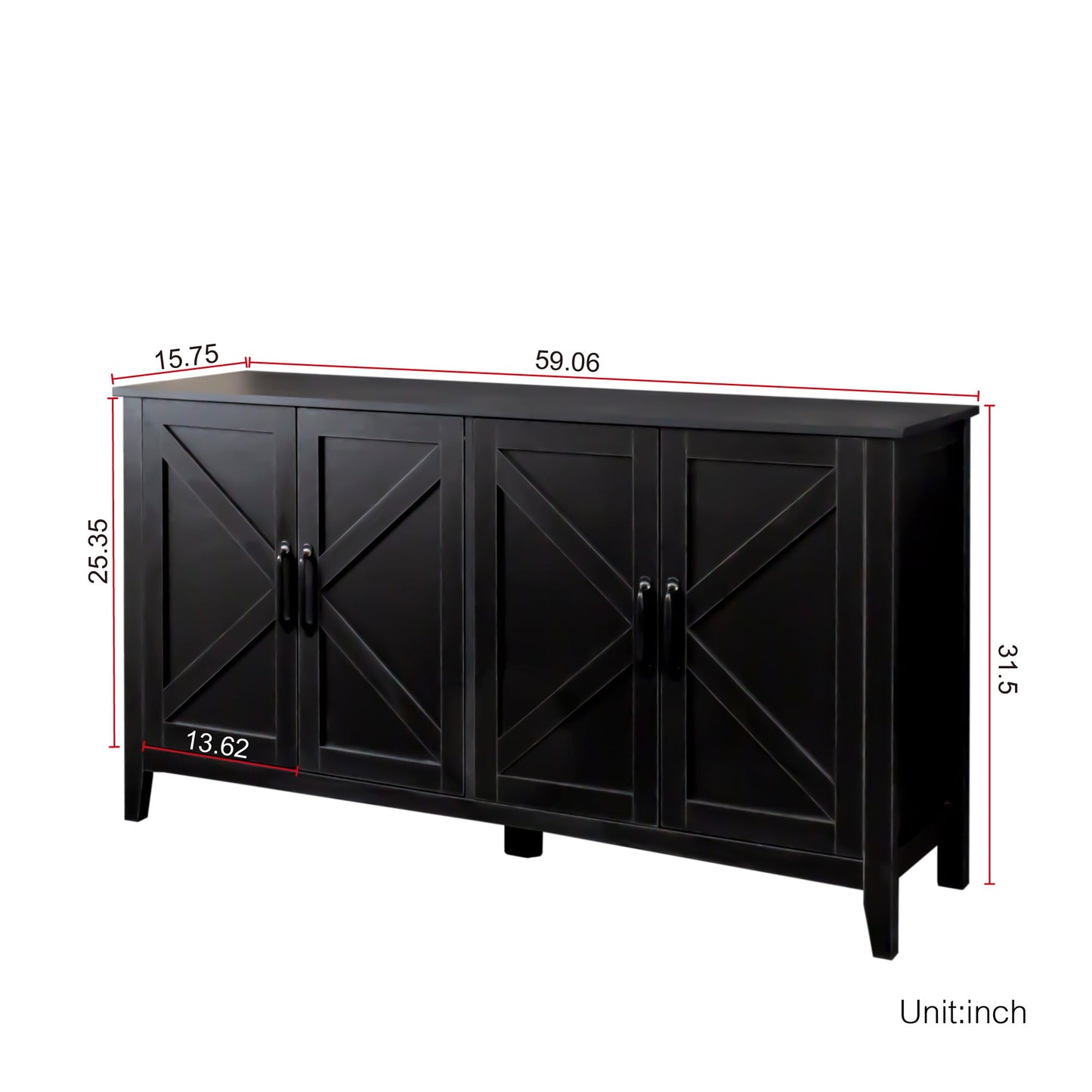 Cabinet with 4 doors and 4 open shelves sideboard in black wood by HouseOfZazla on Tampa Home & Garden Store