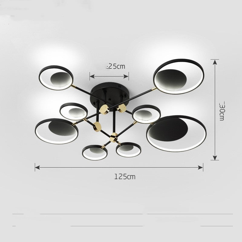 Nordic Net Red LED ceiling light with black rings and gold joints 125cm wide on Tampa Home & Garden Store