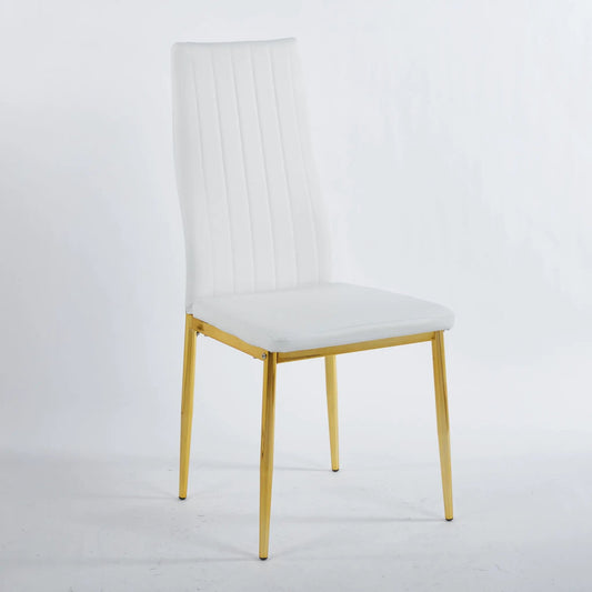 Elegant Legs Dining Chair set of 4 white faux leather with vertical tufting and gold legs on Tampa Home & Garden Store