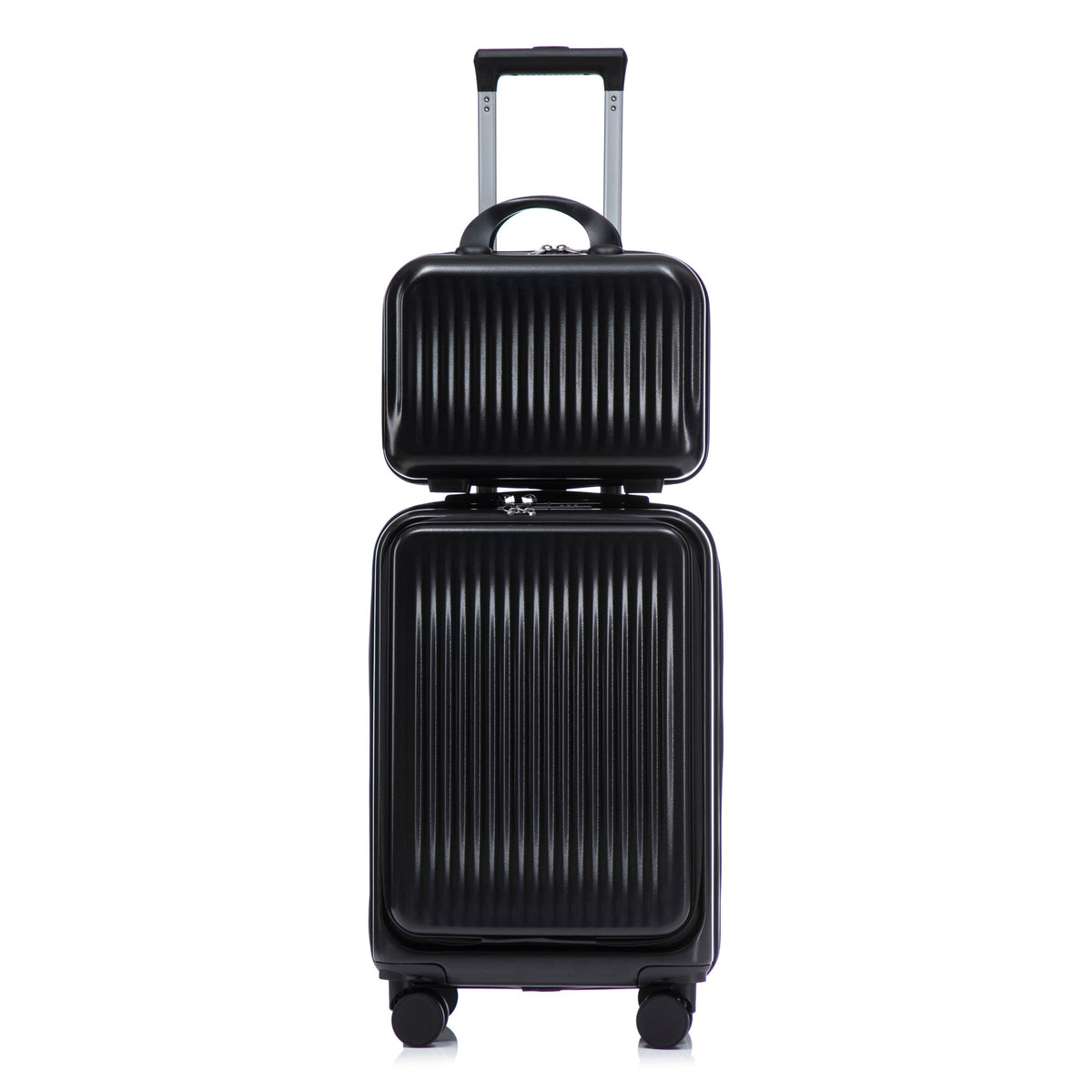 14/20 ABS spinner luggage set with cosmetic case, ribbed black hard-shell suitcases on wheels on Tampa Home & Garden Store