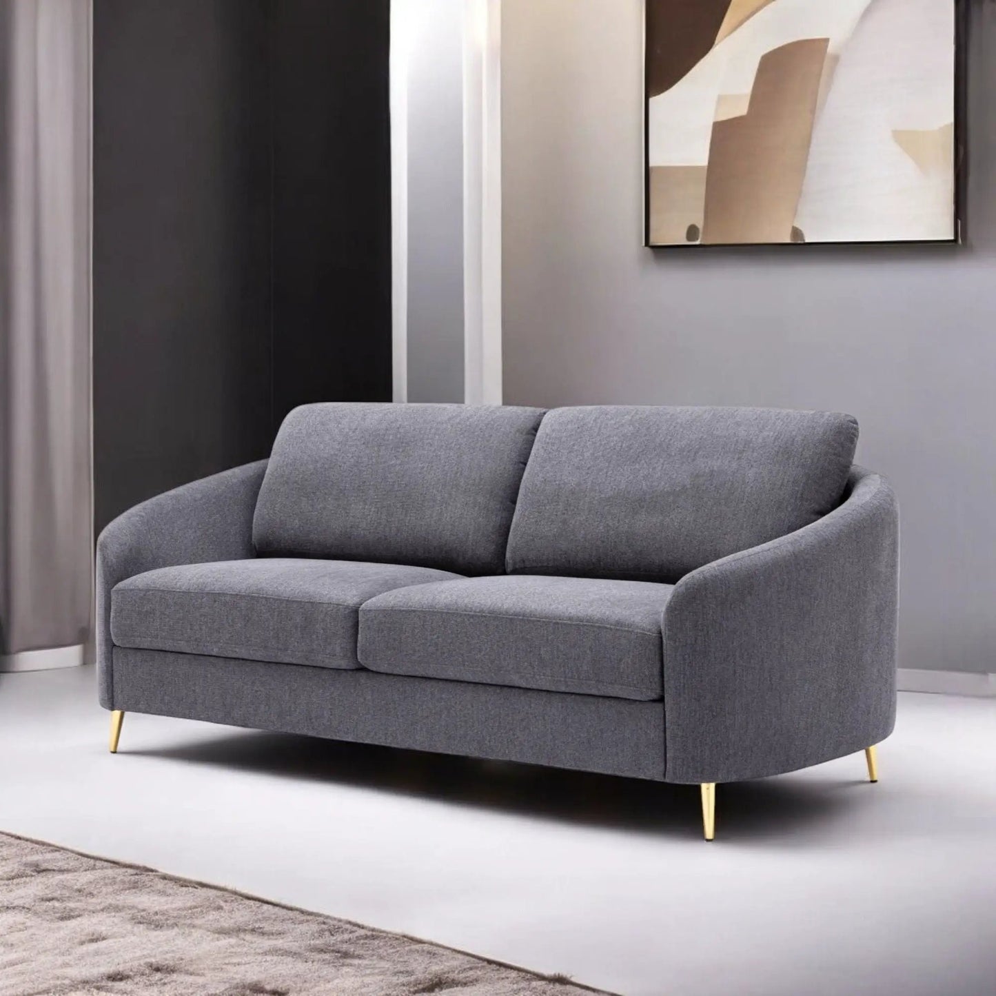 Sofa gray linen stationary with gold metal legs by Unique Piece Furniture on Tampa Home & Garden Store