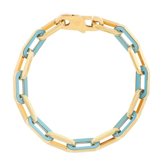 Bracelet 14k yellow gold paperclip turquoise link with blue enamel by Bids on Tampa Home & Garden Store