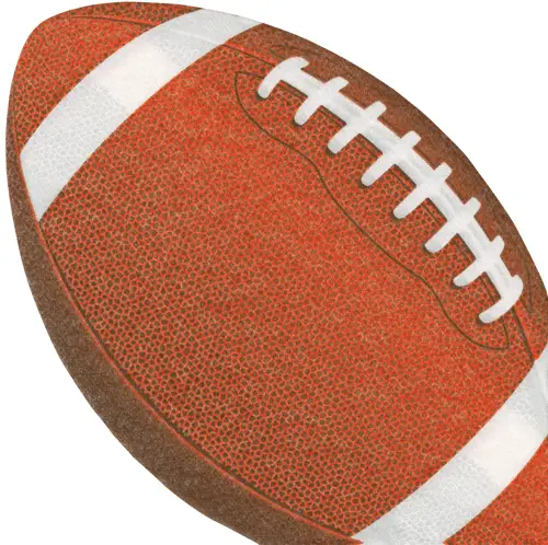 Football die-cut napkin close-up with orange-brown texture and white laces on Tampa Home & Garden Store