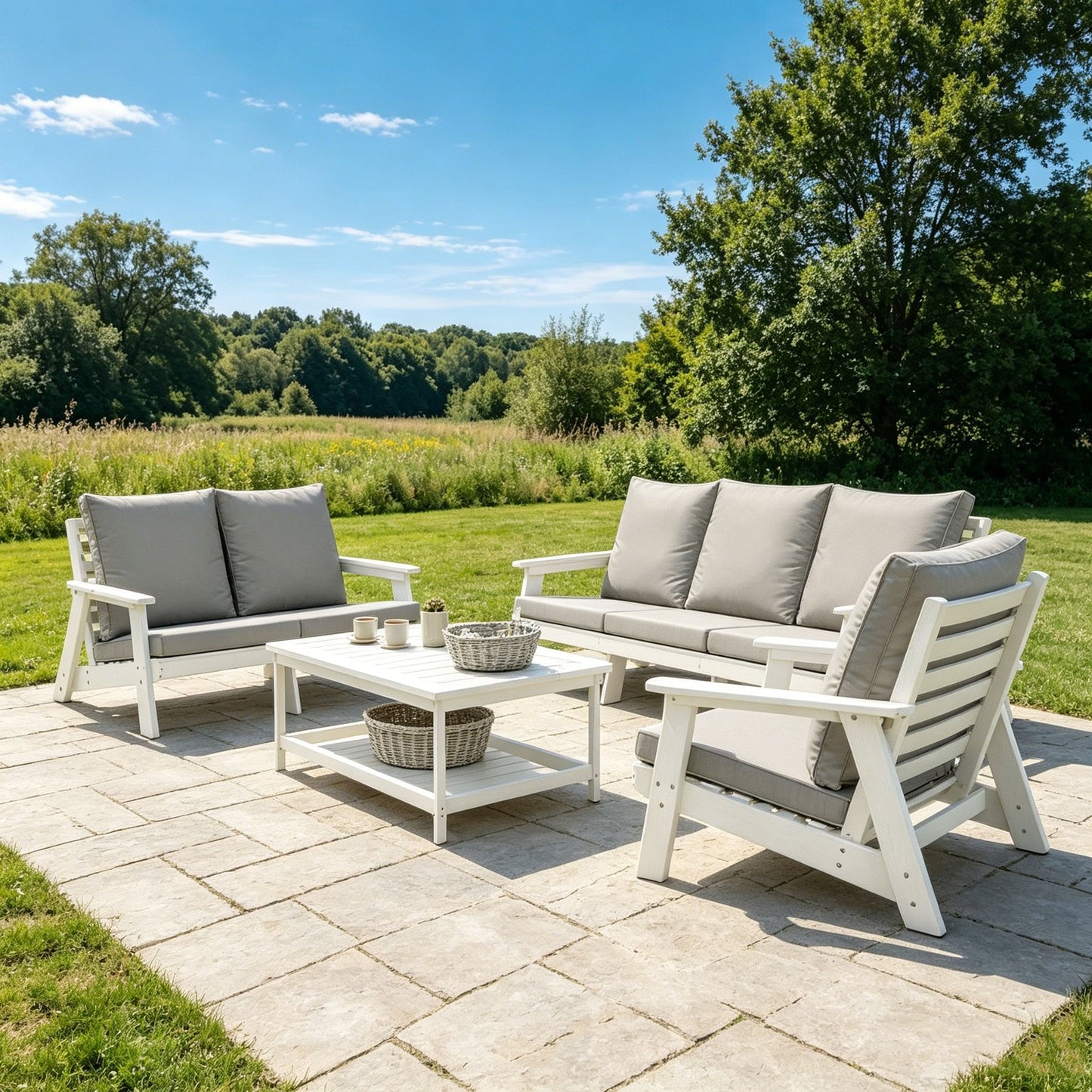 Hips Loveseat and Wood Grain Outdoor Sofa
