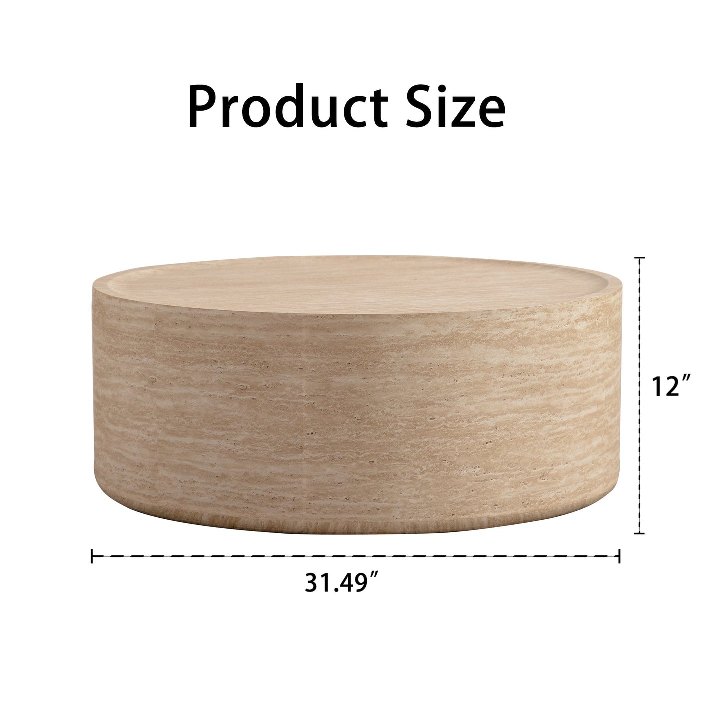 31.5in round coffee table with Mars pattern in beige travertine finish on Tampa Home & Garden Store