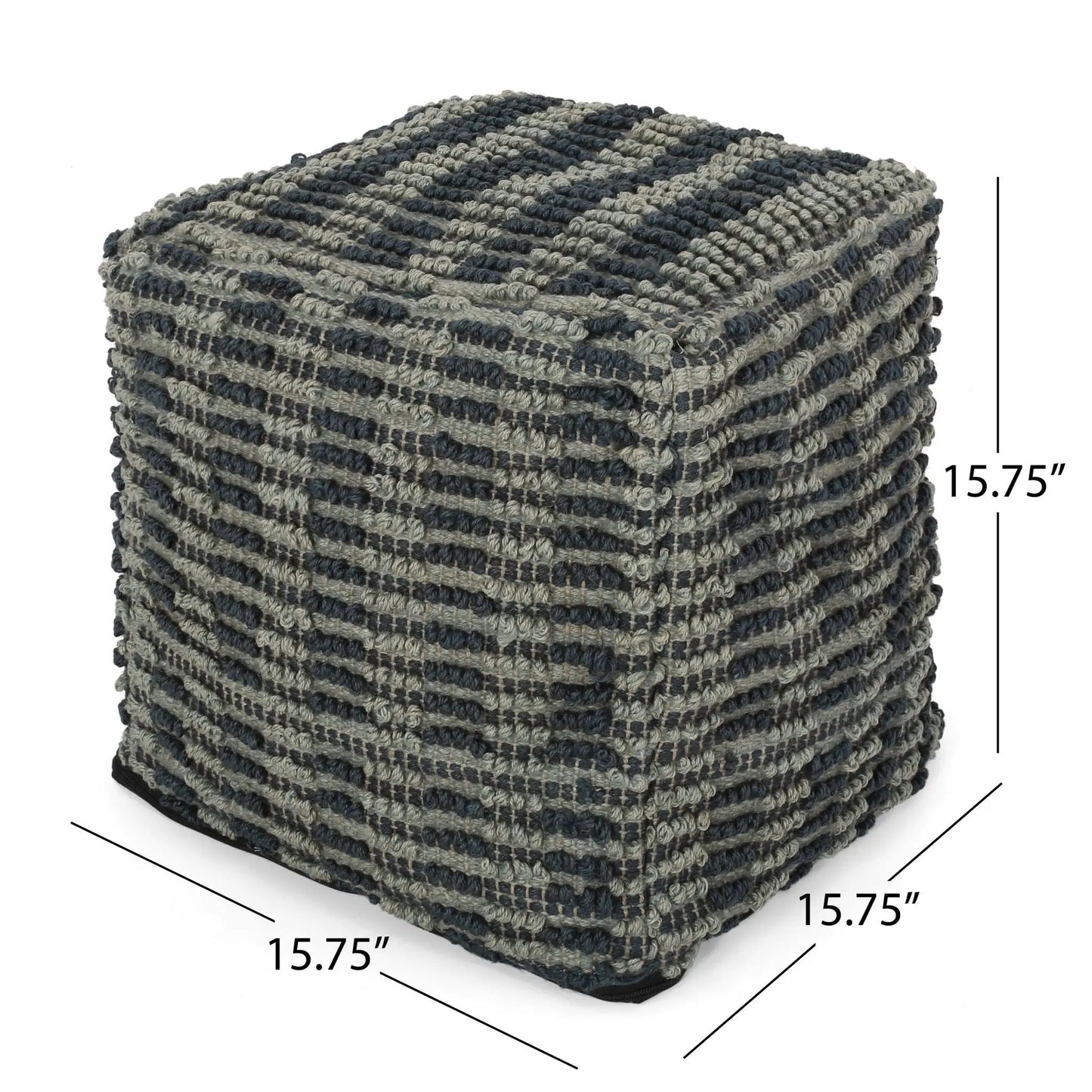 Walle fabric square pouf ottoman teal blue woven texture by Unique Piece Furniture on Tampa Home & Garden Store