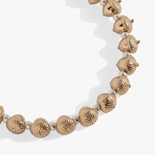 Acorn Beaded Bangle with gold-tone acorn beads and silver spacer beads on Tampa Home & Garden Store