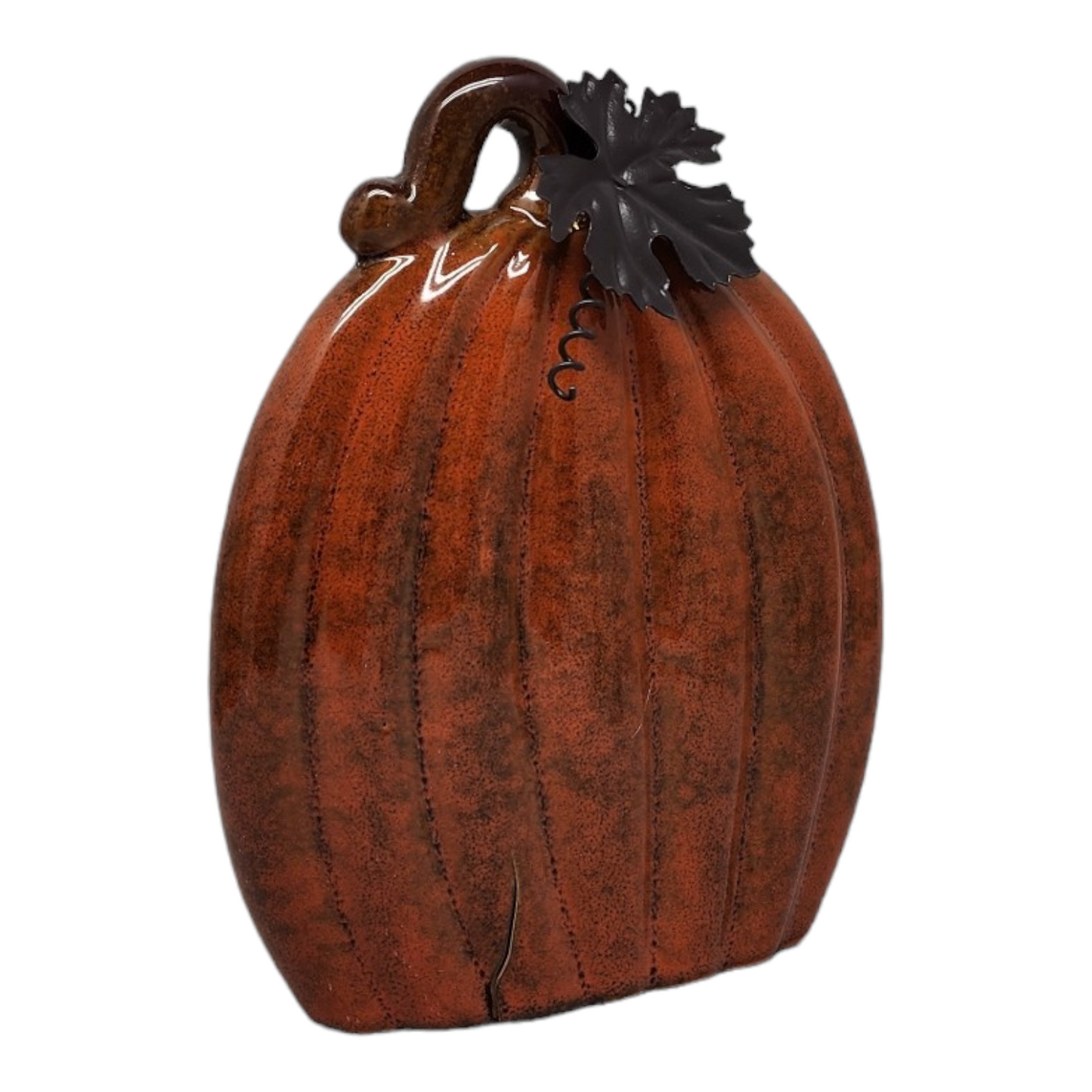 Calabaza de cerámica con hoja de metal - 6 pulgadas -