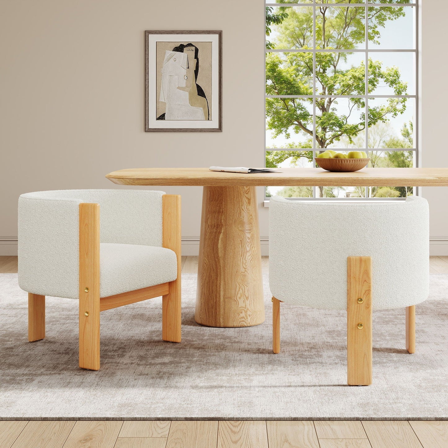 Modern dining chairs HouseOfZazla, white upholstery, natural wood legs set of 2 on Tampa Home & Garden Store