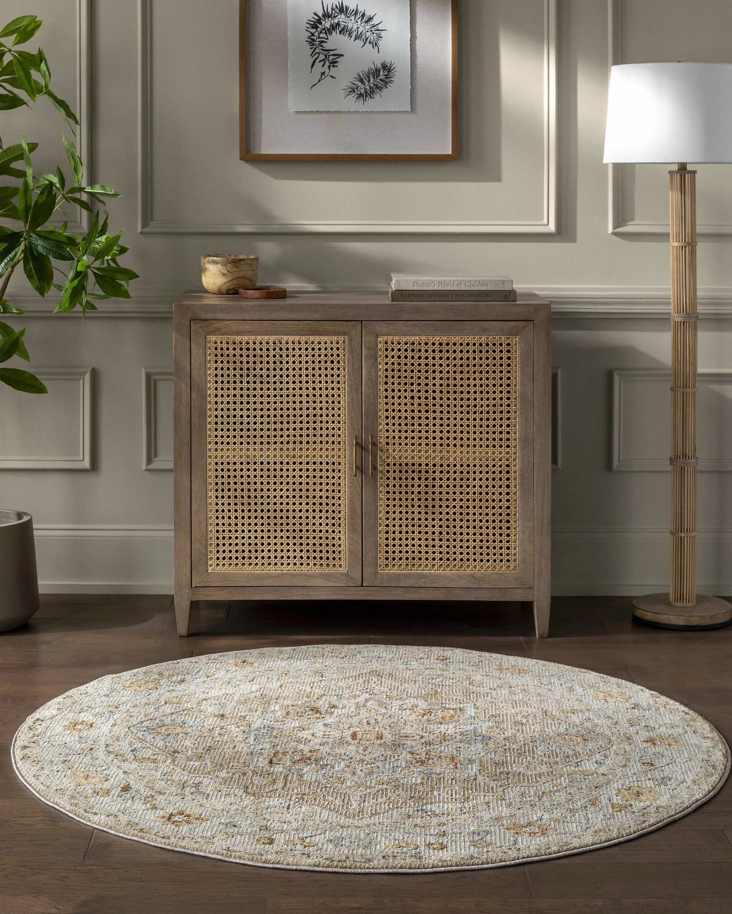 Adana Oushak Rug, cream and denim, round rug with woven texture by Boutique Rugs on Tampa Home & Garden Store
