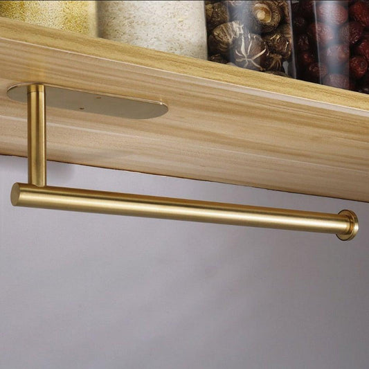 Stevvex gold stainless steel adhesive toilet paper holder with horizontal bar under cabinet on Tampa Home & Garden Store