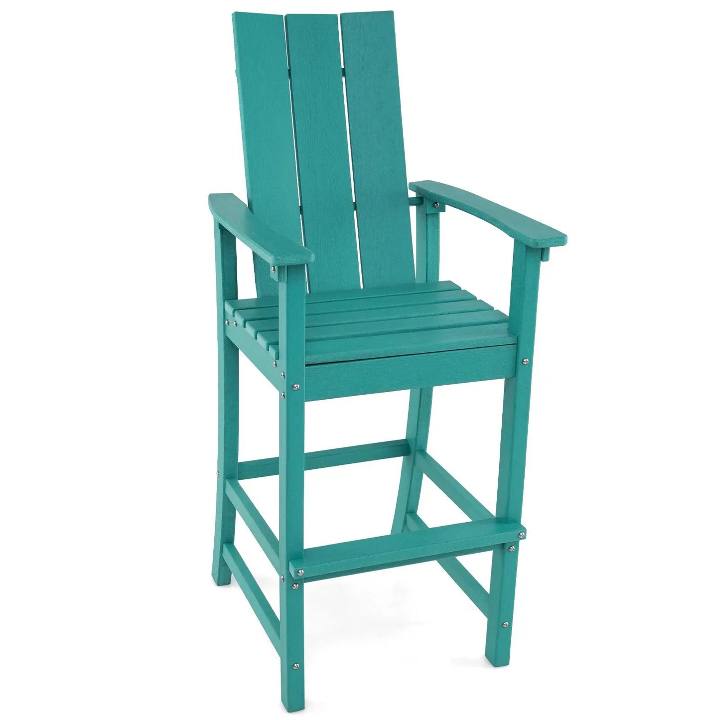 Tall Adirondack teal wood bar stool with arms and ergonomic backrest DirectDeals on Tampa Home & Garden Store