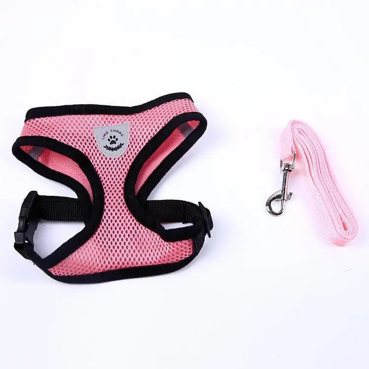 Stevvex adjustable dog harness no-pull with soft pink padded mesh; includes pink leash on Tampa Home & Garden Store
