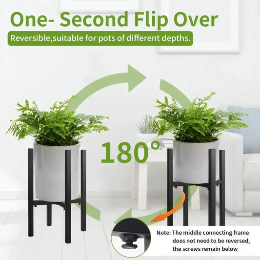 Adjustable metal plant stand in black holds two white pots with ferns for 12–16 pots on Tampa Home & Garden Store