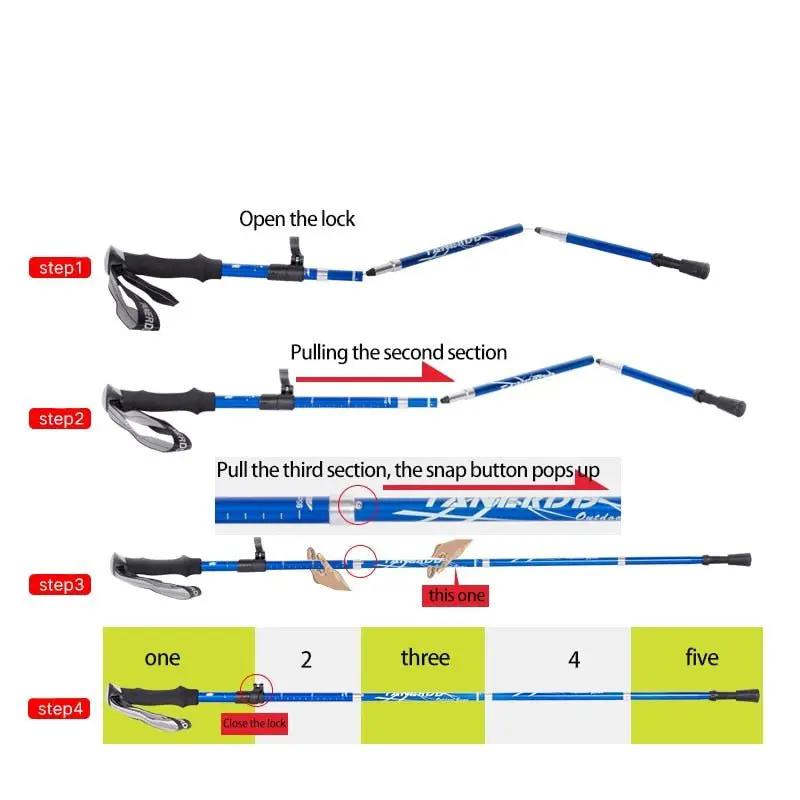 Adjustable foldable hiking poles Moktan Sabai blue trekking sticks 110–135cm on Tampa Home & Garden Store