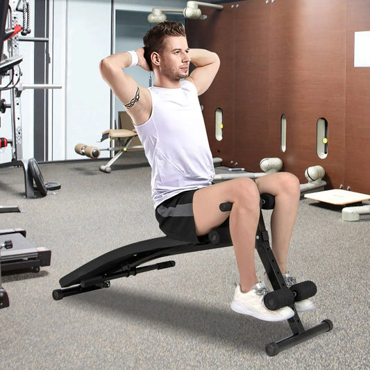 Adjustable decline sit up bench by DirectDeals, black frame for home gym, man using it on Tampa Home & Garden Store