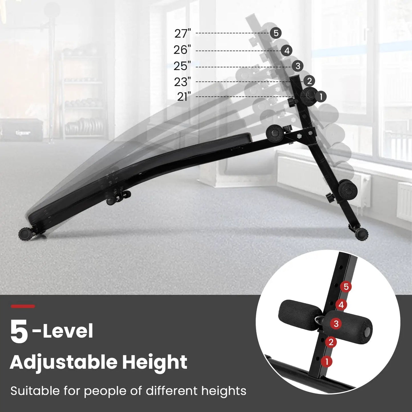 DirectDeals Decline Sit-Up Bench, black steel with 5-height adjustability for home gym on Tampa Home & Garden Store
