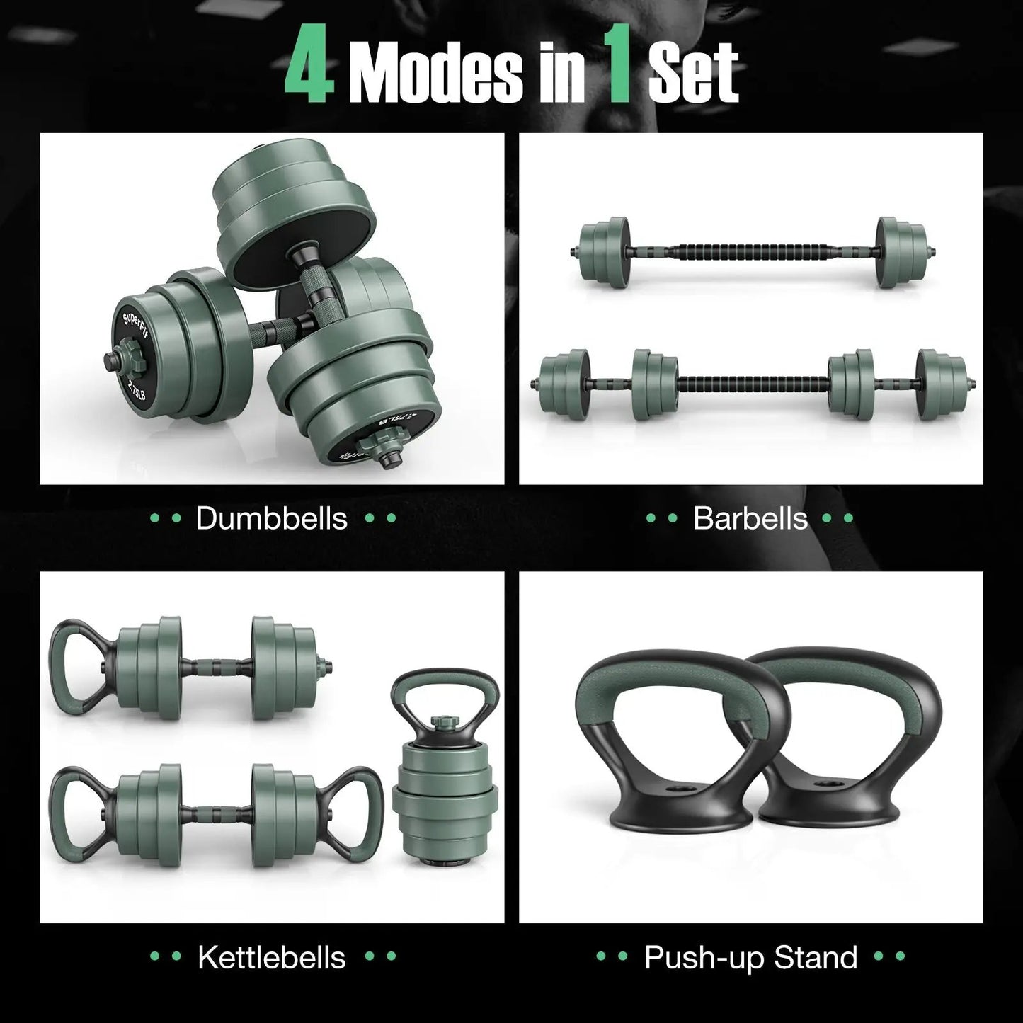 Adjustable Dumbbell Set With Connector olive green weights handle on Tampa Home & Garden Store