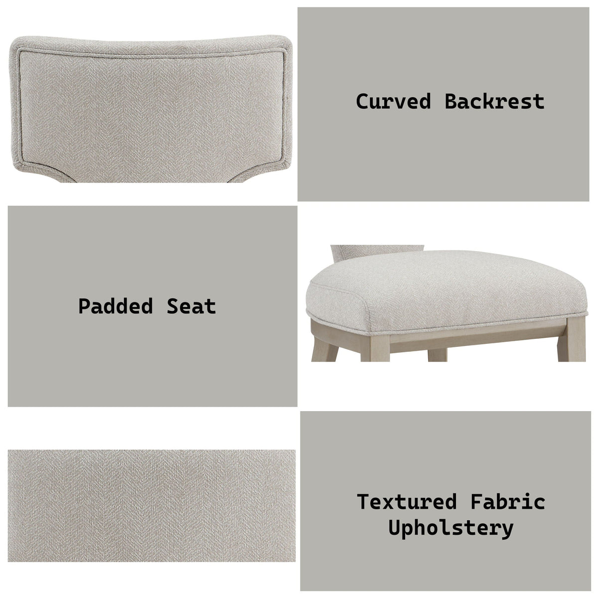 Kasa Light Gray Side Chair set of 2 with solid wood legs in textured fabric upholstery on Tampa Home & Garden Store