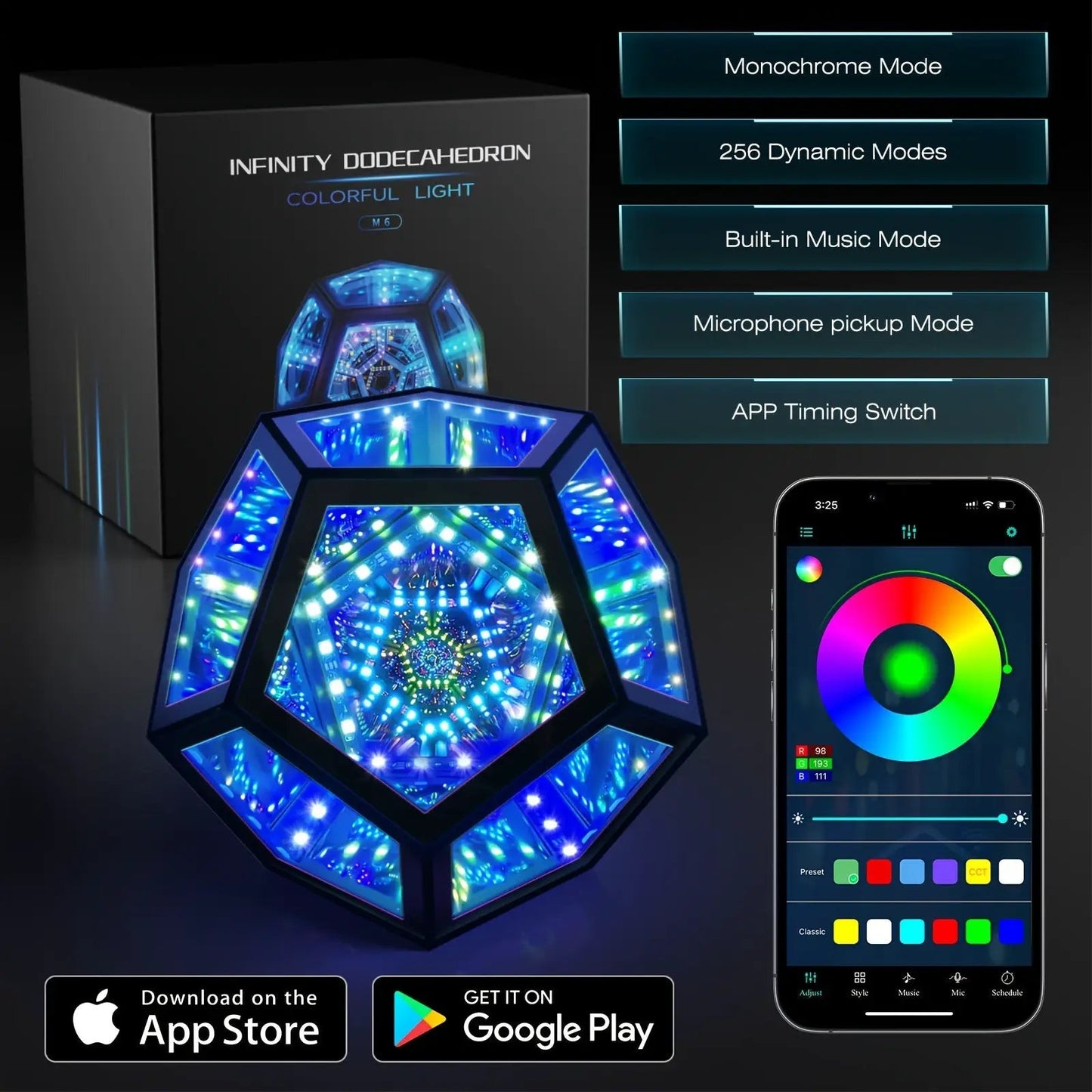 Infinity Dodecahedron RGB lamps for Gaming by Moktan Sabai, two colorful LED geometric lights on Tampa Home & Garden Store