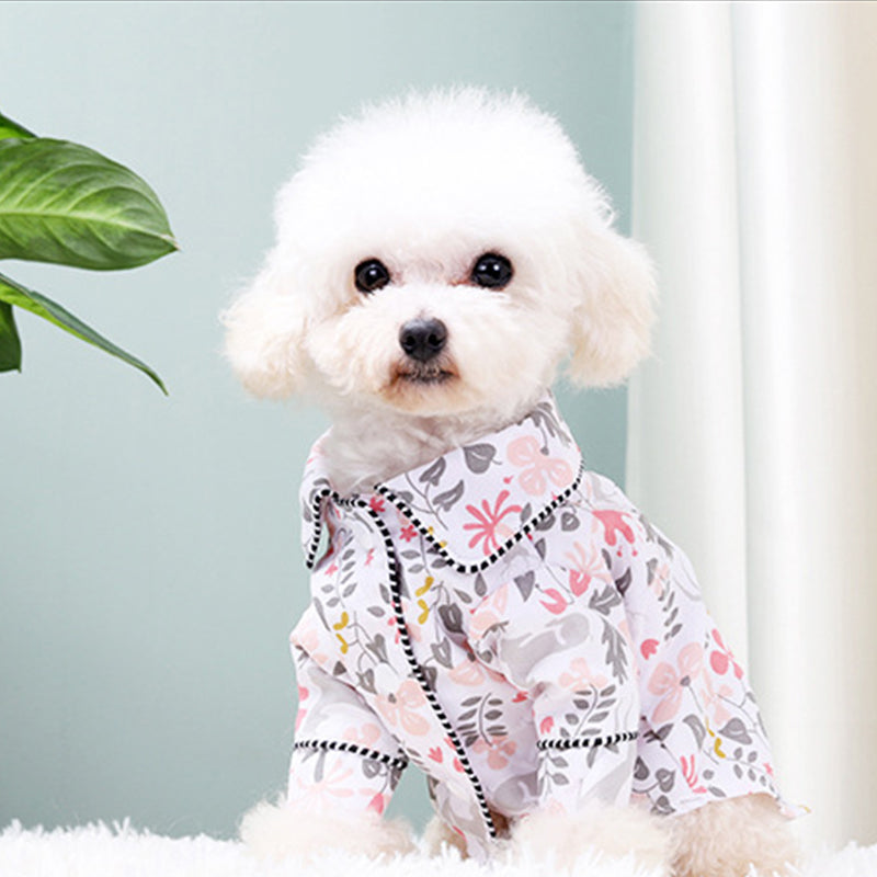 Pet Zen dog pajamas in incense-style floral print with black piping for small dogs on Tampa Home & Garden Store