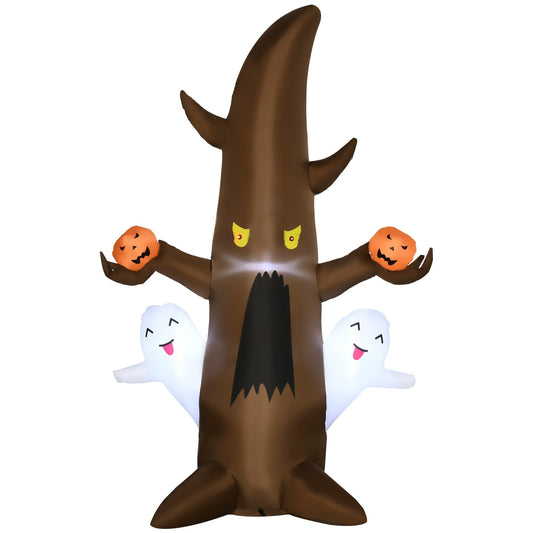5FT Illuminated Halloween Ghost Tree inflatable by HouseOfZazla brown trunk with pumpkins on Tampa Home & Garden Store