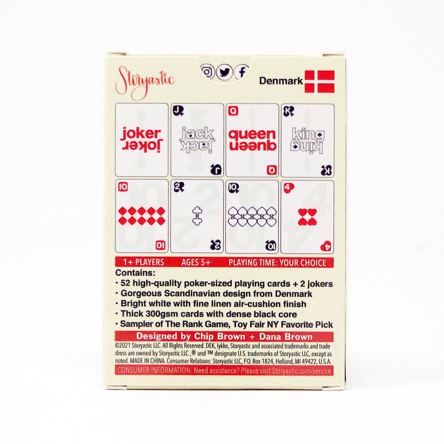 Dek of Cards Lykke Danish Playing Cards deck with red and black face cards and Denmark flag on Tampa Home & Garden Store