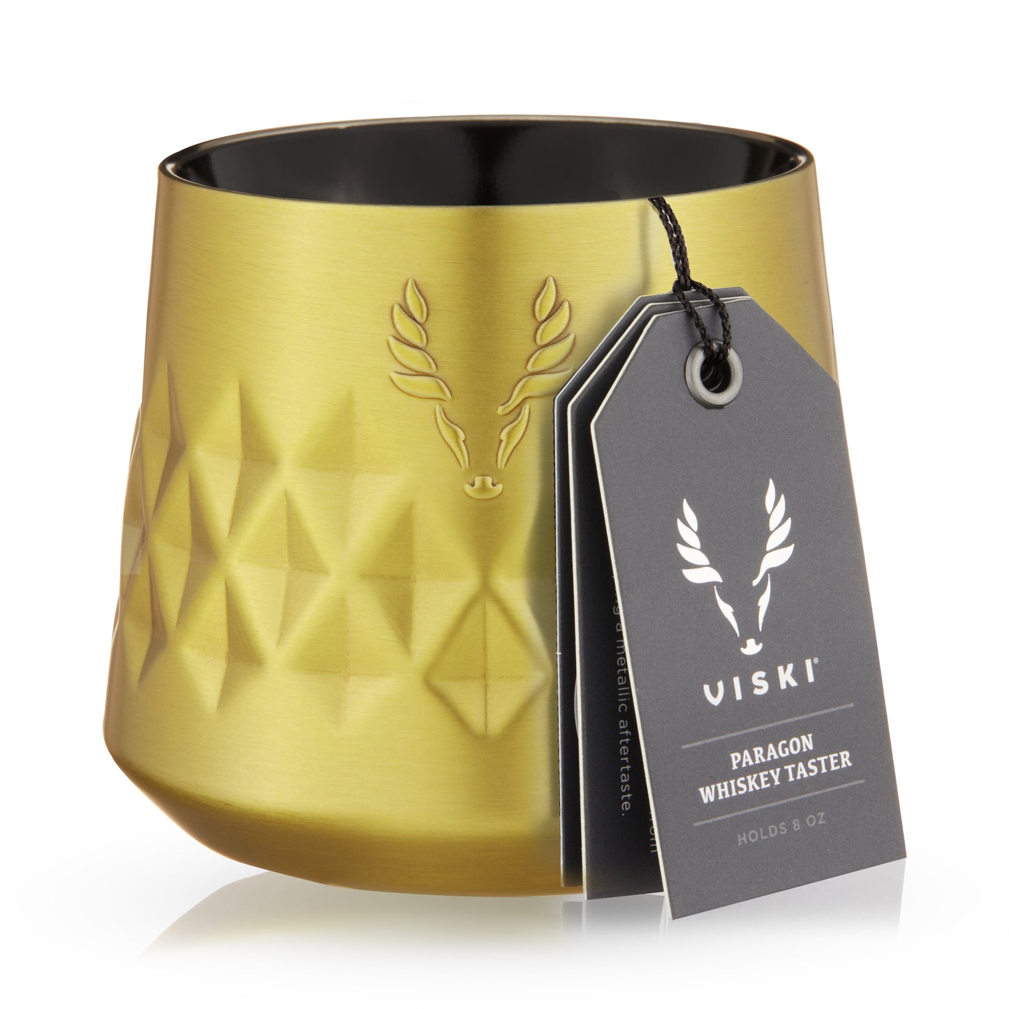 a Paragon Gold and Stainless Whiskey Taster Mug