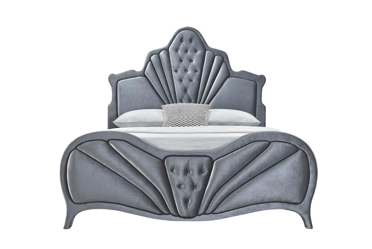 Dante Queen Upholstered Bed and Gray Velvet